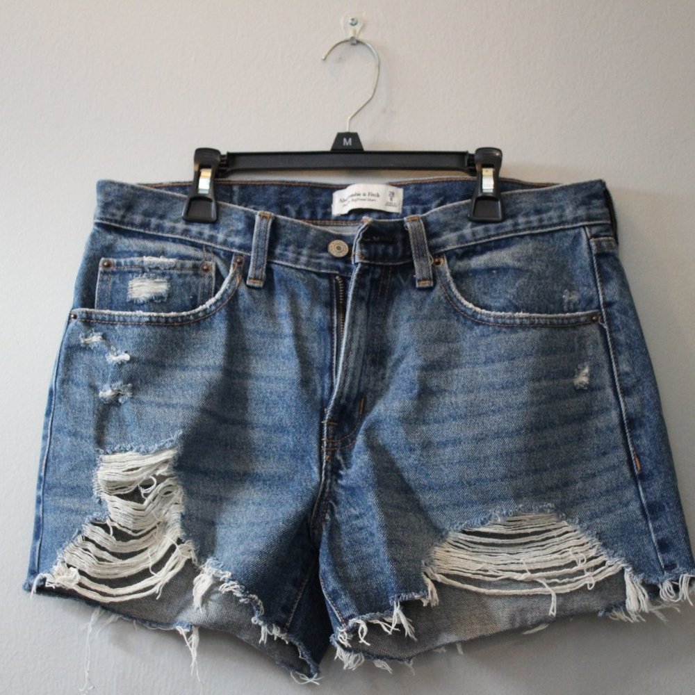 Mid Rise Distressed Denim Shorts